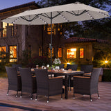 Tangkula 11 Pieces Patio Dining Set with 15ft Double-Sided LED Patio Umbrella (Base Included)