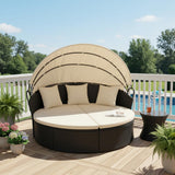 Tangkula Outdoor Patio Round Daybed with Retractable Canopy