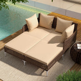 Tangkula Outdoor Rattan Double Daybed with Seat & Back Cushions