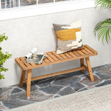 Tangkula Acacia Wood Outdoor Backless Garden Bench with Slatted Seat