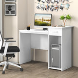 Tangkula White Desk with Drawer, Modern Computer Desk with Adjustable Shelf & Cable Hole