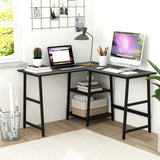 L Shaped Desk, Space Saving Corner Desk w/ 2 Tier Storage Shelves