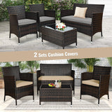 Tangkula 4-Piece Rattan Patio Furniture Set, w/Tempered Glass Coffee Table