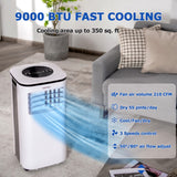 Portable Air Conditioner, 9000BTU 4-in-1 Multi-function Air Conditioner with 2 Wind Speeds, Remote Control, 24H Timer