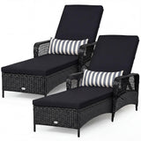 Tangkula Wicker Chaise Lounge Outdoor 6-Gear Adjustable Backrest, Thick Padded Cushion & Removable Lumbar Pillow