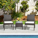 Tangkula Patio Wicker Dining Chair Set of 2, Outdoor PE Rattan Armchairs with Removable Cushion
