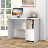 Tangkula White Desk with Cabinet & Open Shelf, Small Writing Study Desk with Cable Hole