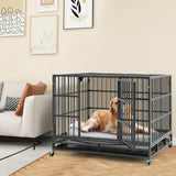 Tangkula Heavy-Duty Metal Dog Crate, Foldable Dog Kennel Crate with Lockable Wheels & Doors for Medium & Large Dogs