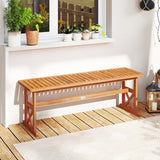 Tangkula Outdoor Acacia Wood Bench Backless Patio Dining Bench