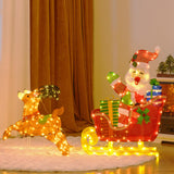 Tangkula 5 FT Christmas Lighted Reindeers with Santa Claus Sleigh, Outdoor Light-up Xmas Decoration Set with 239 LED Lights