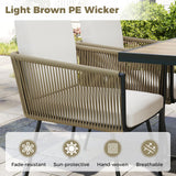 Tangkula Outdoor Rectangular Table and Chairs with Acacia Wood Tabletop