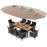 Tangkula 11 Piece Patio Wicker Dining Set w/Double-Sided Patio Umbrella