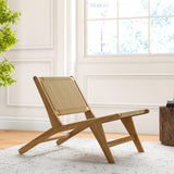 Tangkula Teak Wooden Chair, Mid Century Modern Accent Chair with Braided Rope Seat & Backrest