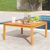 Tangkula Patio Wood Coffee Table, Solid Acacia Wood 35.5 Inches Side Table with Slatted Tabletop