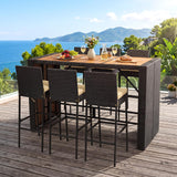 Tangkula 7 Piece Outdoor Bar Set with 6 Cushioned Chairs