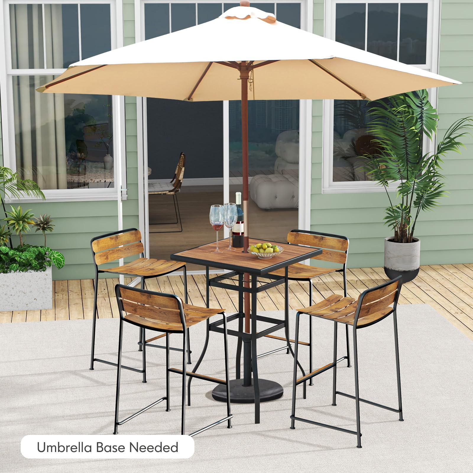 bar height patio table umbrella stand Tangkula 27.5 Inch Patio Bar Table, Outdoor Bar Height Table with 1.5" Umbrella Hole
