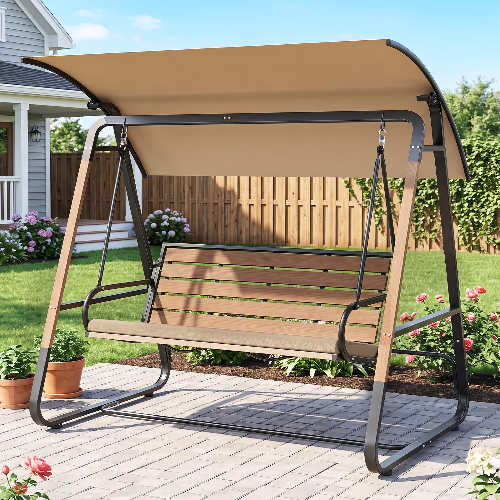 Tangkula 3 Person Porch Swing with Canopy Removable Cushion