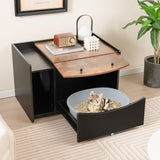 Tangkula Litter Box Enclosure, Hidden Cat Washroom with Pull-Out Drawer, Rolling Caster, Flip Door (Black+Rustic Brown)