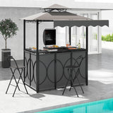 Tangkula 3 Piece Patio Bar Set with Awning for Patio Poolside Garden Backyard