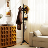 Tangkula Coat Rack Freestanding Solid Rubber Wood Coat Tree with 11 Hooks and 3 Height Options for Coats