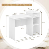 Tangkula White Desk with Drawer, Modern Computer Desk with Adjustable Shelf & Cable Hole