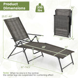 Tangkula Outdoor Lounge Chairs Set of 1/2, Patio Folding Chaise Recliner with 6-Level Backrest