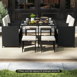 Tangkula 9 Piece Patio Dining Set with Tempered Glass Table & Ottoman