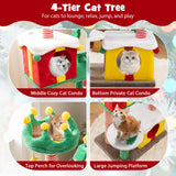 Tangkula Cute Christmas Cat Tree Cat Tower for Indoor Cats with Scratching Posts and Carpet