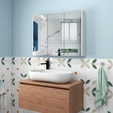 Mirrored Medicine Cabinet, Large Wide Wall Mounted Storage Cabinet with 3 Mirror Doors & Adjustable Shelf