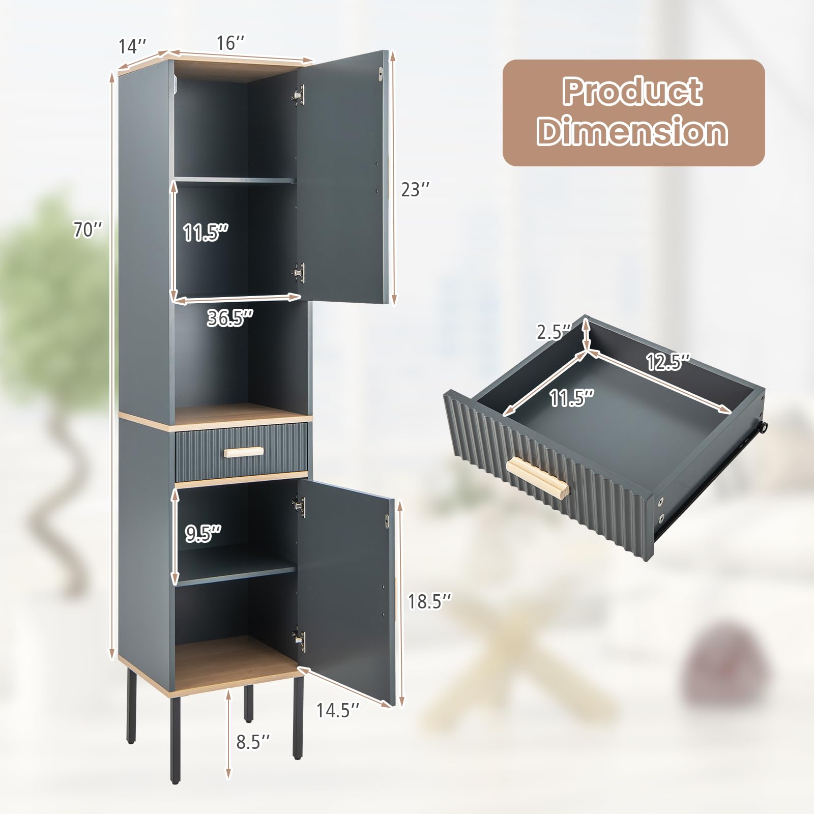 Tangkula Tall Bathroom Cabinet