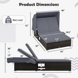 Tangkula Outdoor Rattan Daybed with Canopy & 6-Level Adjustable Backrests