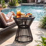 Tangkula PE Rattan Hourglass-Shaped Outdoor Side Table with LED Warm Light (1/2)