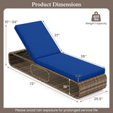 7-Position Adjustable PE Rattan Outdoor Chaise Lounge Chair