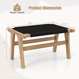 Tangkula Teak Ottoman Footstool, Natural Teak Wood Foot Rest with Handwoven Cordage