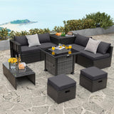 9 Pieces Patio Furniture Set with 50,000 BTU Propane Fire Pit Table - Tangkula
