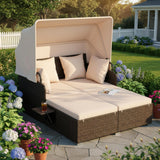 Tangkula Patio Rattan Daybed with Retractable Canopy