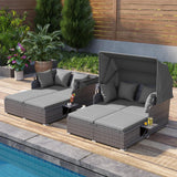 Tangkula Outdoor Wicker Sunbed Lounger with 2 Foldable Side Tables