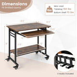 Tangkula Rolling Computer Desk Cart with Keyboard Tray, Mobile Portable Laptop PC Desk with CPU Stand & 3 Hooks for Sofa & Bed
