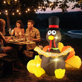 Tangkula 5 FT Thanksgiving Inflatable Turkey with Pumpkin, Blow up Decoration with LED Lights