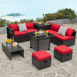 Tangkula 9 Pieces Patio Furniture Set with 50,000 BTU Propane Fire Pit Table