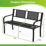 Tangkula Metal Outdoor Garden Bench with Patterned Backrest and Curved Armrests