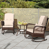Tangkula 3 Piece Patio Rocker Set, Patiojoy Outdoor Wicker Rocking Chairs w/Double-Layer Coffee Table
