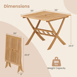 Tangkula 36" Patio Dining Table Folding Acacia Wood
