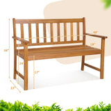 Tangkula Outdoor Acacia Wood Bench, 2-Person Garden Bench with Backrest and Armrests