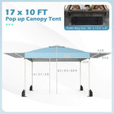 Tangkula 10x17 Ft Pop Up Canopy with Center Lock | Easy Setup Outdoor Canopy with 2 Adjustable Awnings