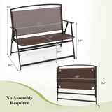 Tangkula Folding Outdoor Garden Bench, 2-Person Patio Bench with Backrest and Armrests