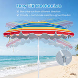 Tangkula 7 FT Scalloped Beach Umbrella with Cup Holders for Sand | UPF 50+