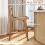 Tangkula Outdoor Natural Rattan Patio Teak Wood Barstool