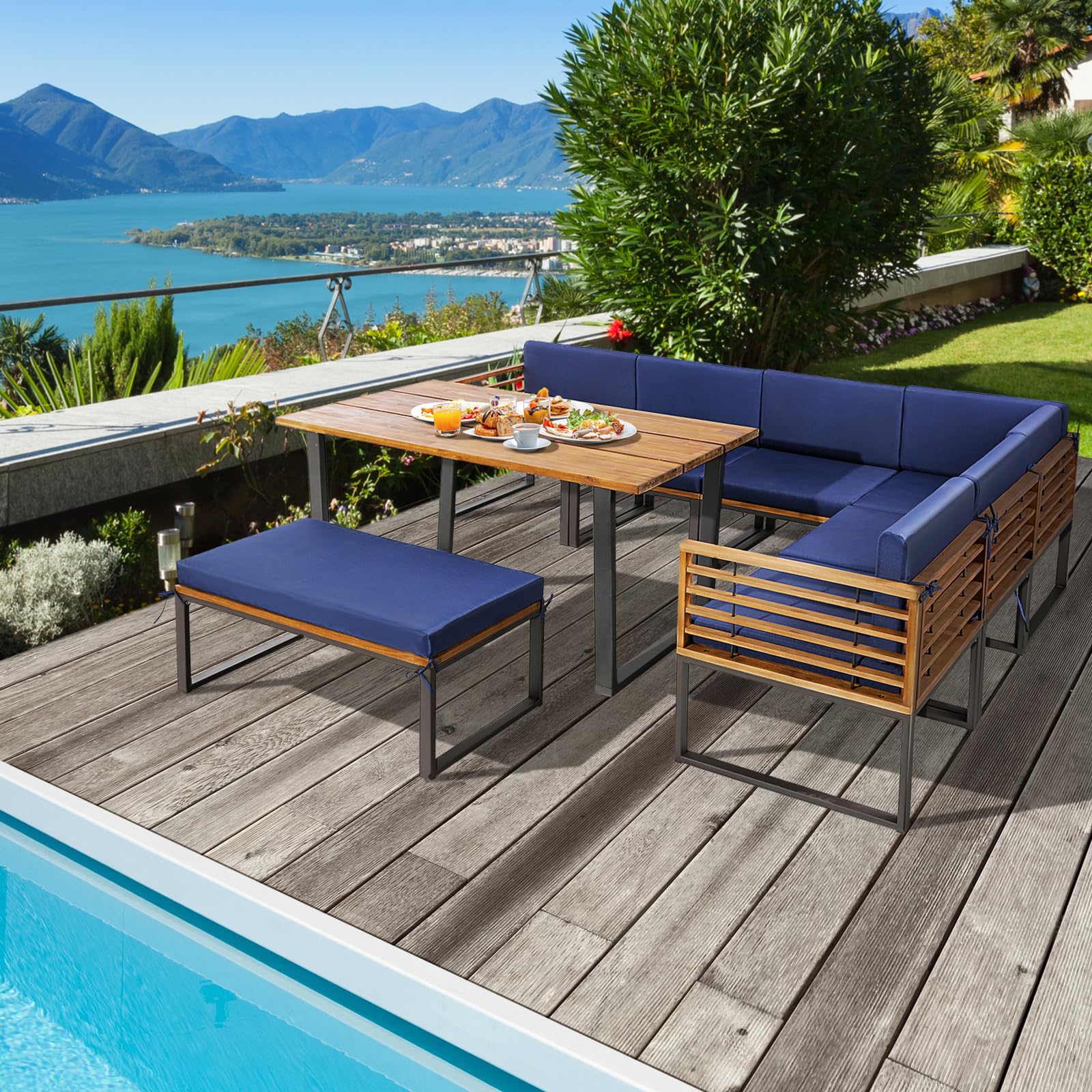expandable patio table with umbrella hole Erotr Extendable Dining for 6-8: 63''-83'' Rectangle Aluminum Table, Hole, Slatted Tabletop, Metal Sturdy X-Trestle Base for Outdoor Meals Garden Deck Yard Gathering Party Extendable Dining table Outdoor Dining Table With Umbrella