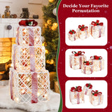 Tangkula Set of 3 Lighted Box Pre-lit Present Boxes with 100 Warm White Lights